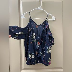 Moa Moa Navy Blue Floral Cold Shoulder Tank